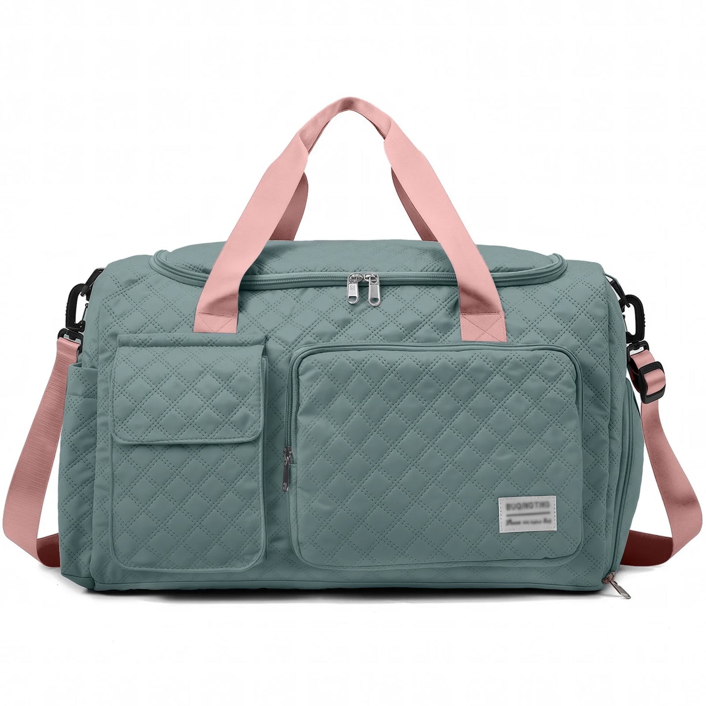Travel Duffle Bag for Women Large Weekender Bags Carry on Gym Duffel Bag with Wet Pocket/Shoe Compartment Waterproof Overnight Tote for Plane Hospital Sports Yoga Business Trips, Green&Pink