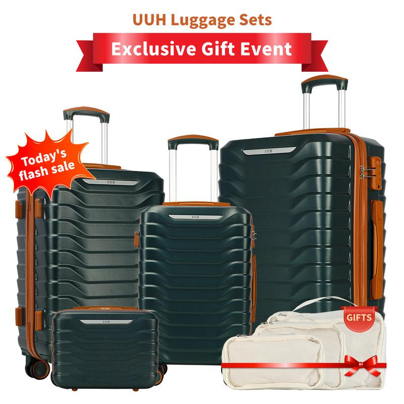 UUH Luggage Sets(3Pcs/4Pcs/6Pcs/7Pcs/8Pcs/9Pcs) with TSA Locks - Suitcase for Travel, Hardshell Luggage TSA Lock Spinner Wheels Hardshell Lightweight