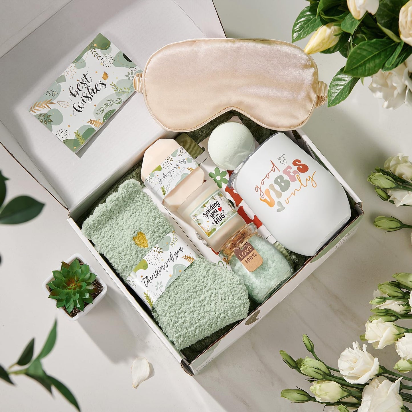 Self Care Gifts for Women Get Well Soon Gifts Basket,Relaxing Spa Basket Care Package with Tumbler and Blanket Thinking of You Gifts