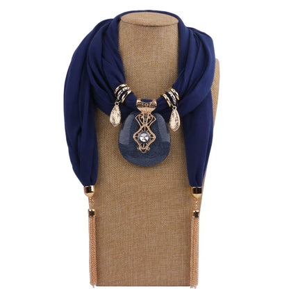Tassel Wrap Scarf with pendant