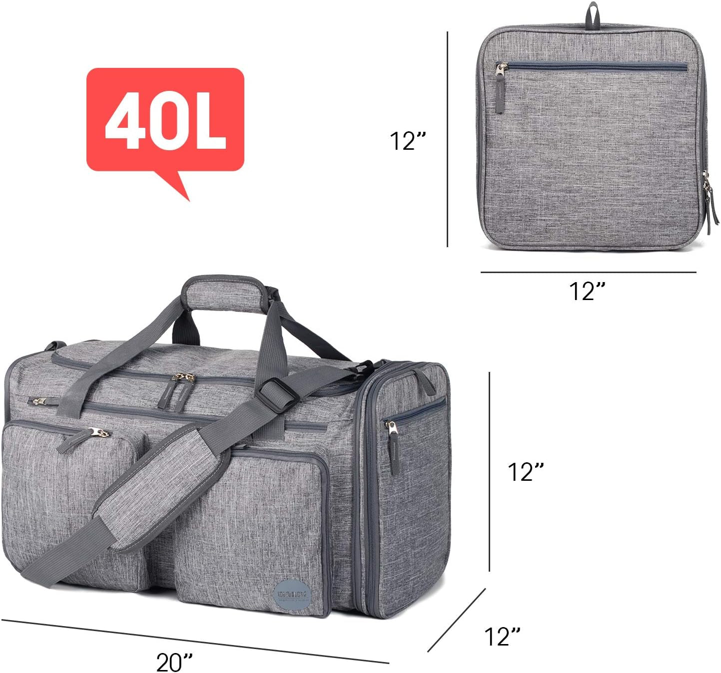 Foldable Sports Gym Bag with Wet Bag & Shoes Compartment, Travel Duffel for Men and Women