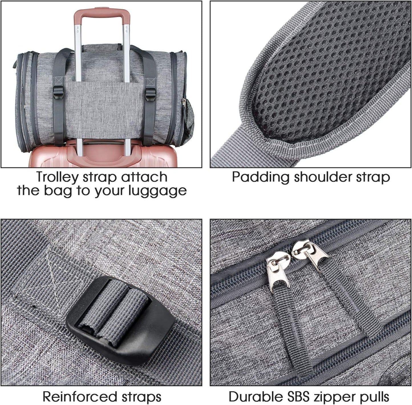 Foldable Sports Gym Bag with Wet Bag & Shoes Compartment, Travel Duffel for Men and Women