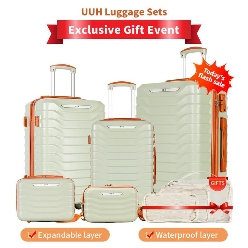 UUH Luggage Sets(3Pcs/4Pcs/6Pcs/7Pcs/8Pcs/9Pcs) with TSA Locks - Suitcase for Travel, Hardshell Luggage TSA Lock Spinner Wheels Hardshell Lightweight