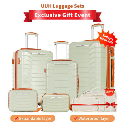 UUH Luggage Sets(3Pcs/4Pcs/6Pcs/7Pcs/8Pcs/9Pcs) with TSA Locks - Suitcase for Travel, Hardshell Luggage TSA Lock Spinner Wheels Hardshell Lightweight