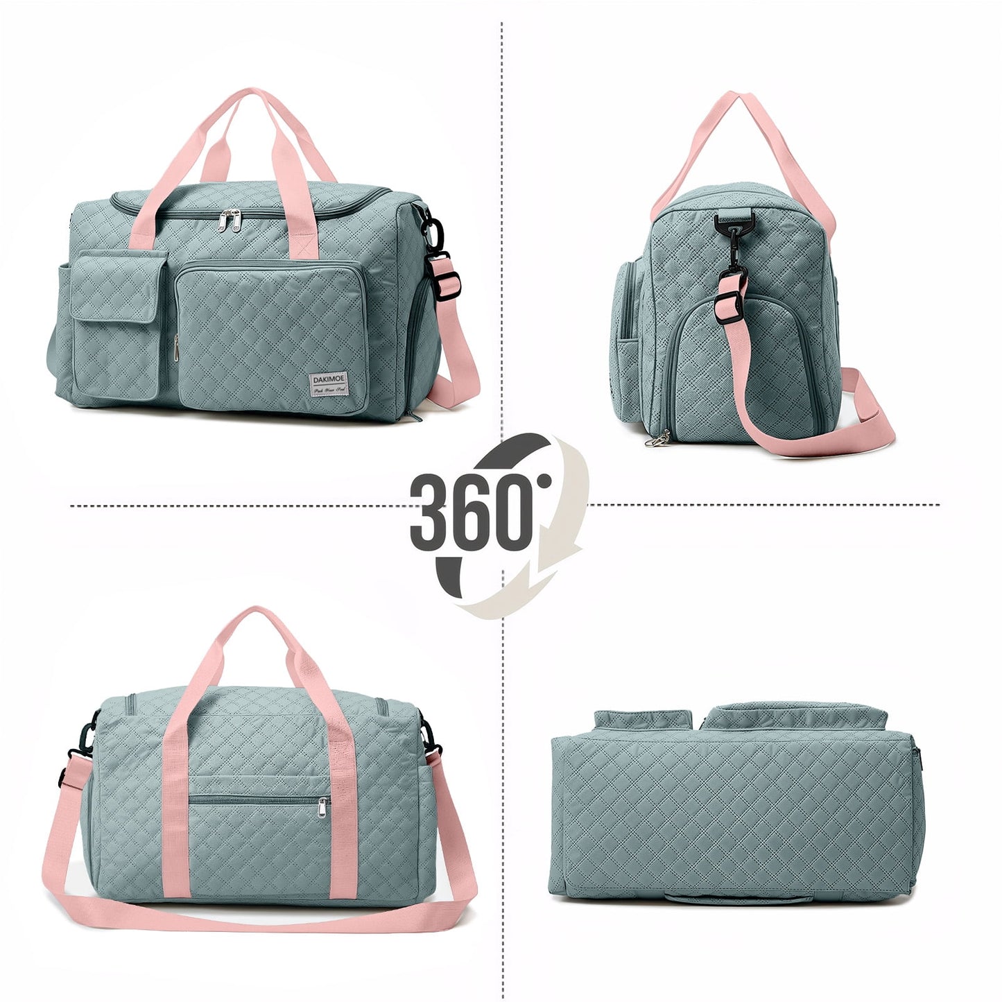 Travel Duffle Bag for Women Large Weekender Bags Carry on Gym Duffel Bag with Wet Pocket/Shoe Compartment Waterproof Overnight Tote for Plane Hospital Sports Yoga Business Trips, Green&Pink