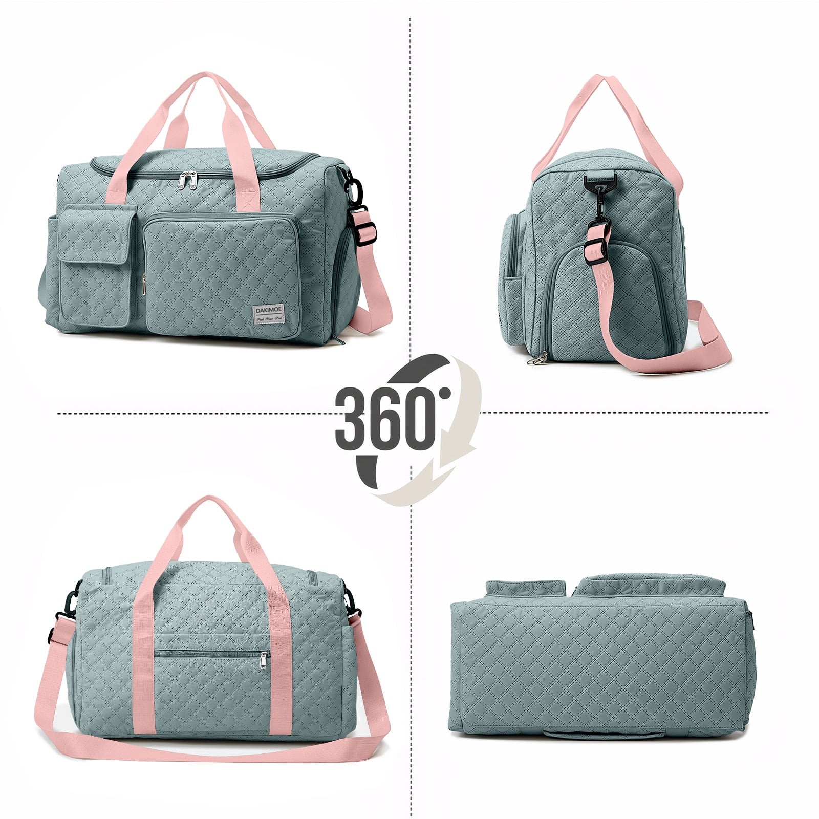 Travel Duffle Bag for Women Large Weekender Bags Carry on Gym Duffel Bag with Wet Pocket/Shoe Compartment Waterproof Overnight Tote for Plane Hospital Sports Yoga Business Trips, Green&Pink