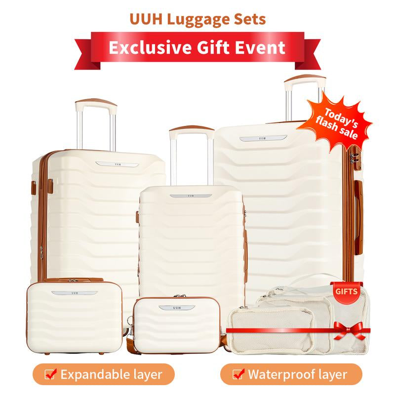 UUH Luggage Sets(3Pcs/4Pcs/6Pcs/7Pcs/8Pcs/9Pcs) with TSA Locks - Suitcase for Travel, Hardshell Luggage TSA Lock Spinner Wheels Hardshell Lightweight