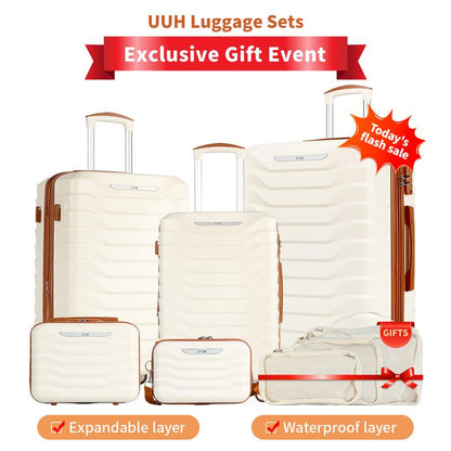 UUH Luggage Sets(3Pcs/4Pcs/6Pcs/7Pcs/8Pcs/9Pcs) with TSA Locks - Suitcase for Travel, Hardshell Luggage TSA Lock Spinner Wheels Hardshell Lightweight