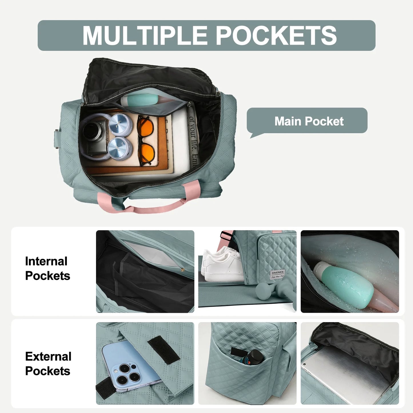 Travel Duffle Bag for Women Large Weekender Bags Carry on Gym Duffel Bag with Wet Pocket/Shoe Compartment Waterproof Overnight Tote for Plane Hospital Sports Yoga Business Trips, Green&Pink