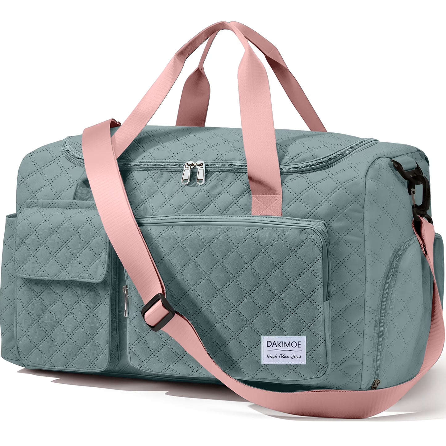 Travel Duffle Bag for Women Large Weekender Bags Carry on Gym Duffel Bag with Wet Pocket/Shoe Compartment Waterproof Overnight Tote for Plane Hospital Sports Yoga Business Trips, Green&Pink