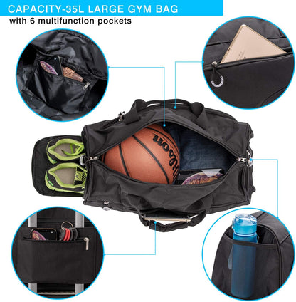 Sports Gym Bag with Shoes Compartment &Wet Pocket Gym Duffel Bag Overnight Bag for Men and Women