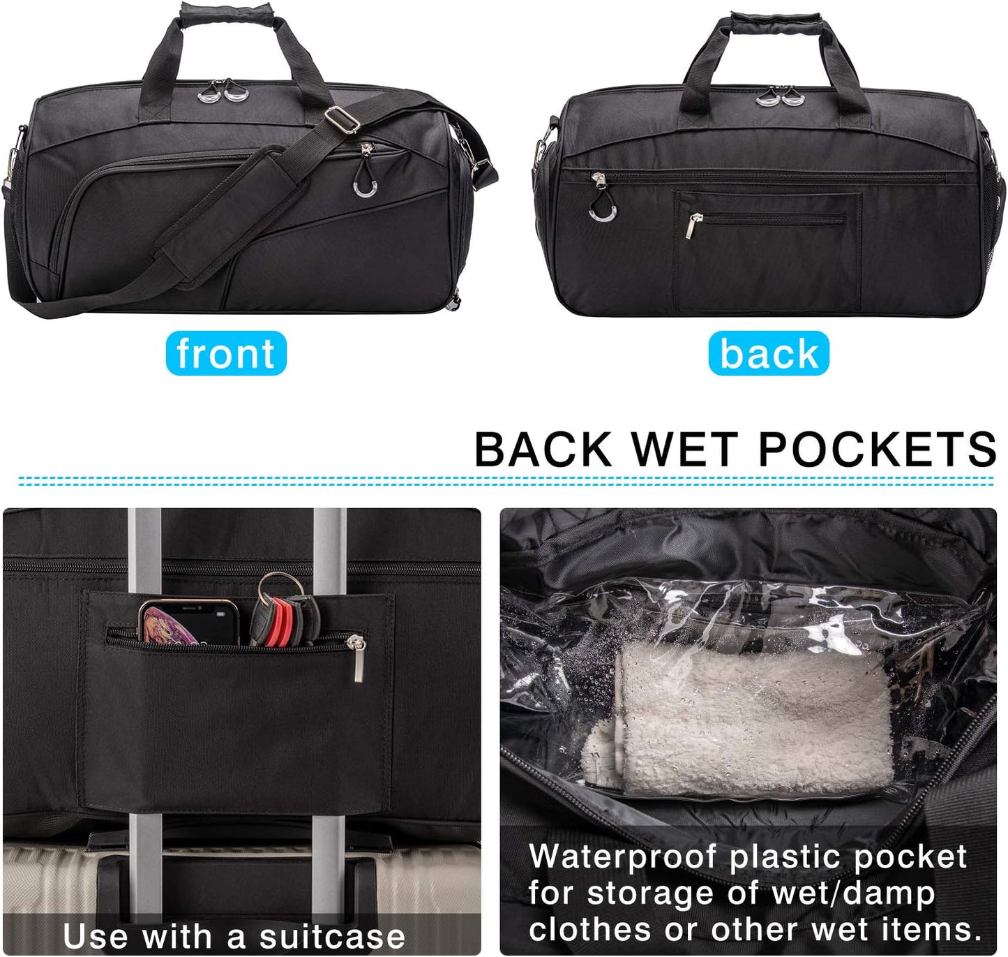 Sports Gym Bag with Shoes Compartment &Wet Pocket Gym Duffel Bag Overnight Bag for Men and Women
