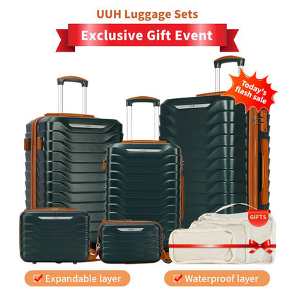 UUH Luggage Sets(3Pcs/4Pcs/6Pcs/7Pcs/8Pcs/9Pcs) with TSA Locks - Suitcase for Travel, Hardshell Luggage TSA Lock Spinner Wheels Hardshell Lightweight