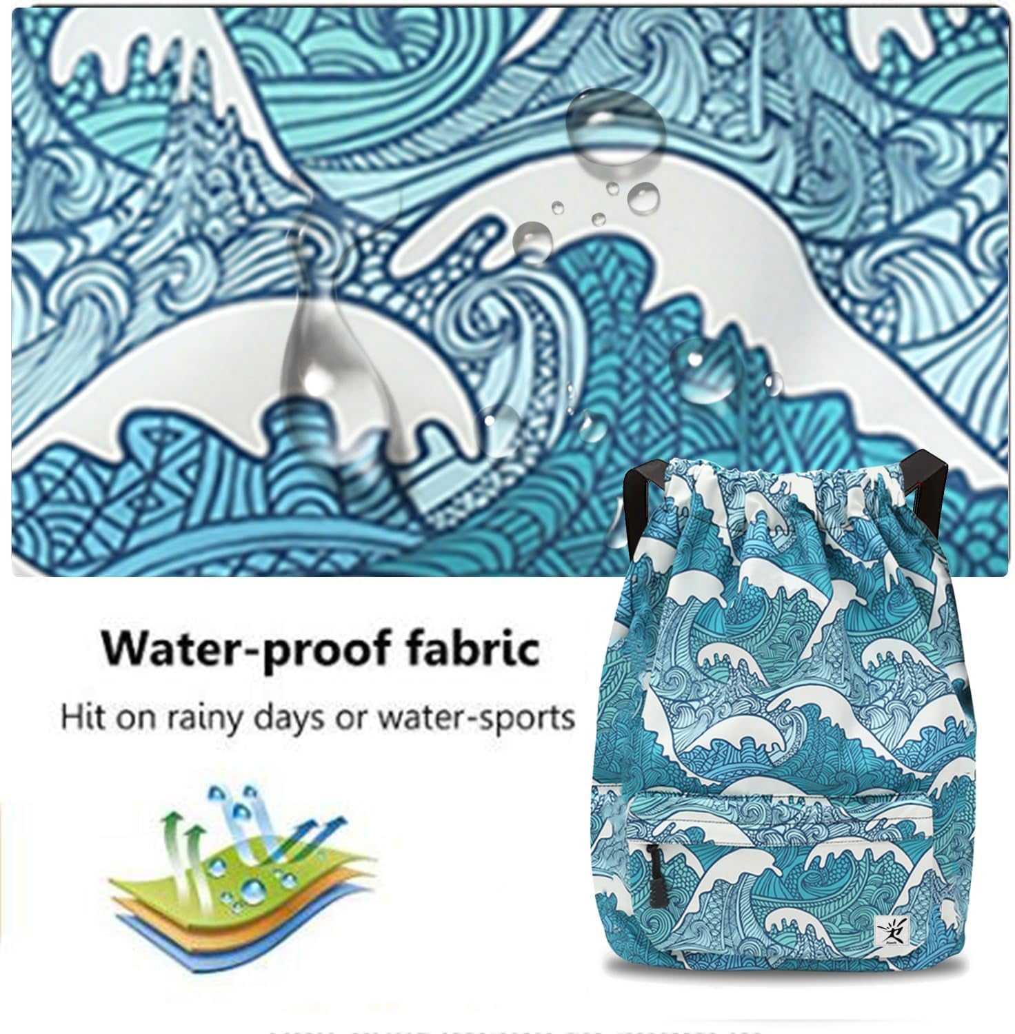 Waterproof Drawstring Bag, Gym Bag Sackpack Sports Beach Backpack for Men Women
