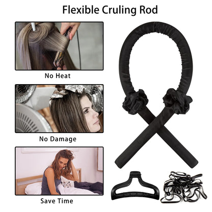 2Pcs Heatless Curling Set for Long Hair No Heat Curler Rod Headband Silk Ribbon Soft Foam Hair Rollers with Hair Clips Scrunchie Rubber Band