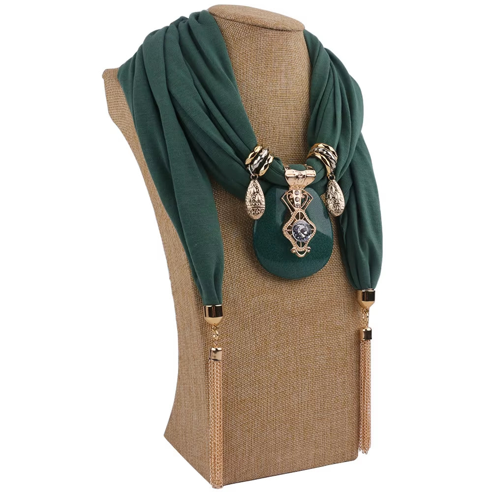 Tassel Wrap Scarf with pendant