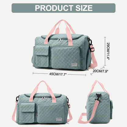 Travel Duffle Bag for Women Large Weekender Bags Carry on Gym Duffel Bag with Wet Pocket/Shoe Compartment Waterproof Overnight Tote for Plane Hospital Sports Yoga Business Trips, Green&Pink