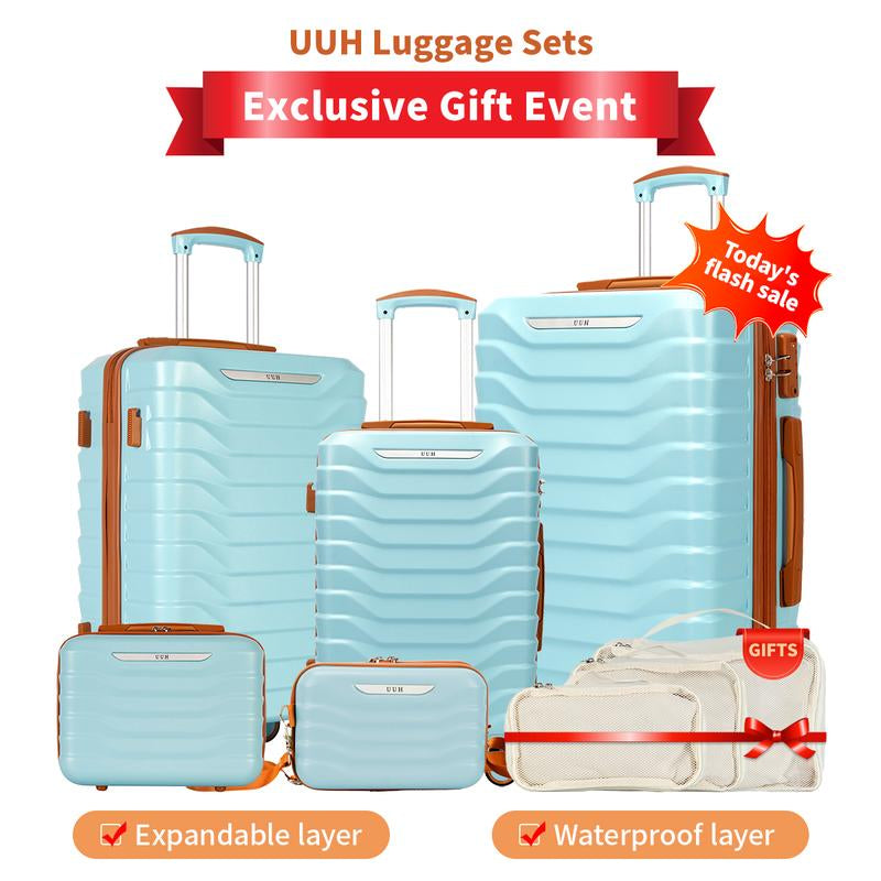 UUH Luggage Sets(3Pcs/4Pcs/6Pcs/7Pcs/8Pcs/9Pcs) with TSA Locks - Suitcase for Travel, Hardshell Luggage TSA Lock Spinner Wheels Hardshell Lightweight