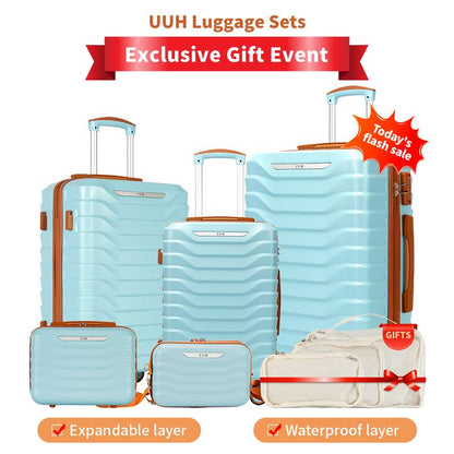 UUH Luggage Sets(3Pcs/4Pcs/6Pcs/7Pcs/8Pcs/9Pcs) with TSA Locks - Suitcase for Travel, Hardshell Luggage TSA Lock Spinner Wheels Hardshell Lightweight