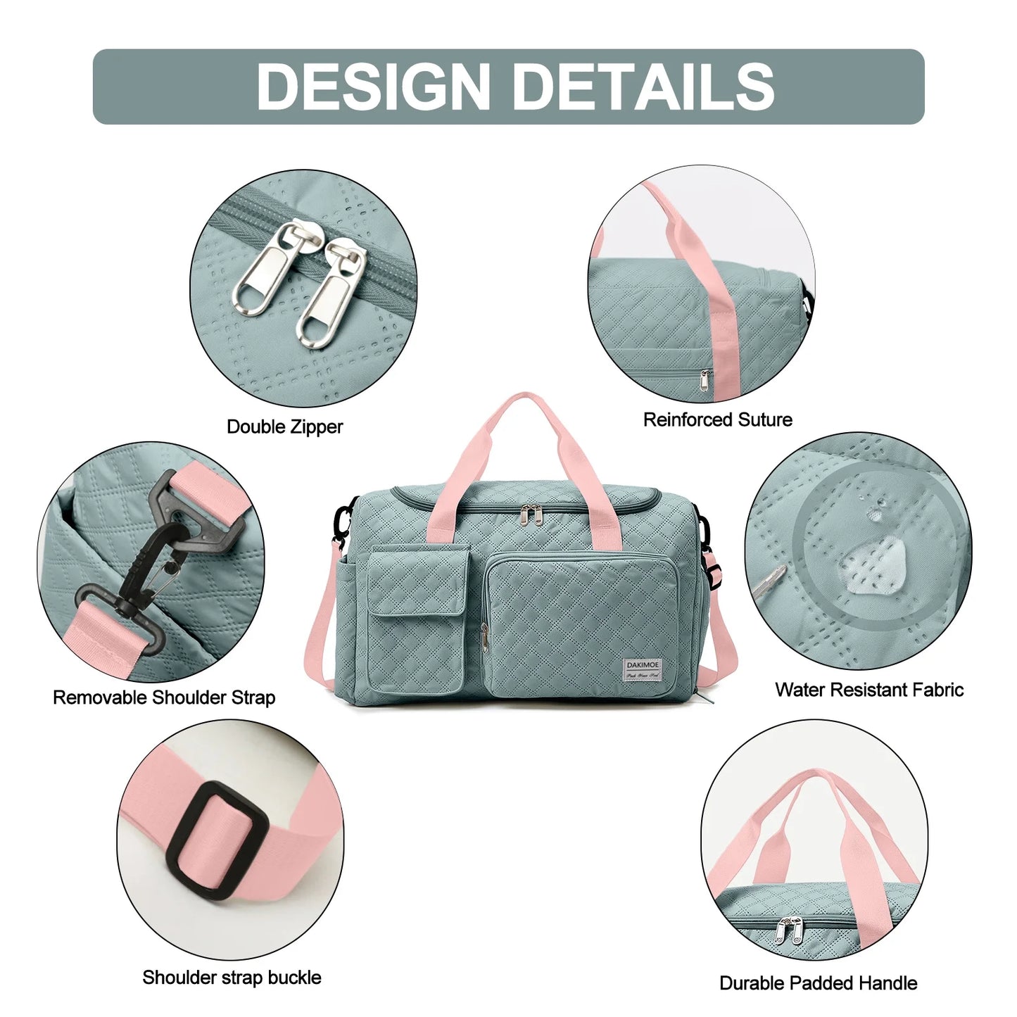 Travel Duffle Bag for Women Large Weekender Bags Carry on Gym Duffel Bag with Wet Pocket/Shoe Compartment Waterproof Overnight Tote for Plane Hospital Sports Yoga Business Trips, Green&Pink