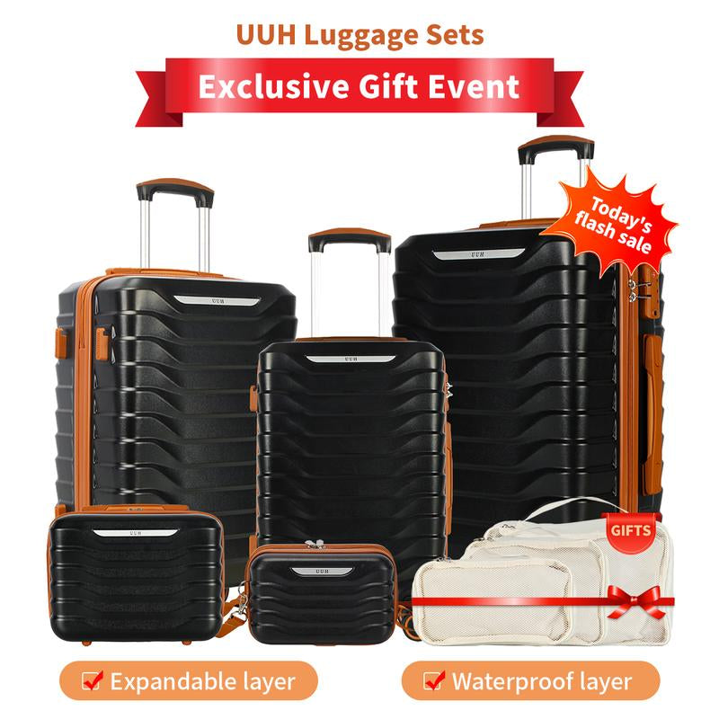 UUH Luggage Sets(3Pcs/4Pcs/6Pcs/7Pcs/8Pcs/9Pcs) with TSA Locks - Suitcase for Travel, Hardshell Luggage TSA Lock Spinner Wheels Hardshell Lightweight