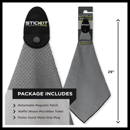 Magnetic Towel, Gray | Top-Tier Microfiber Golf Towel with Deep Waffle Pockets | Industrial Strength Magnet for Strong Hold to Golf Carts or Clubs