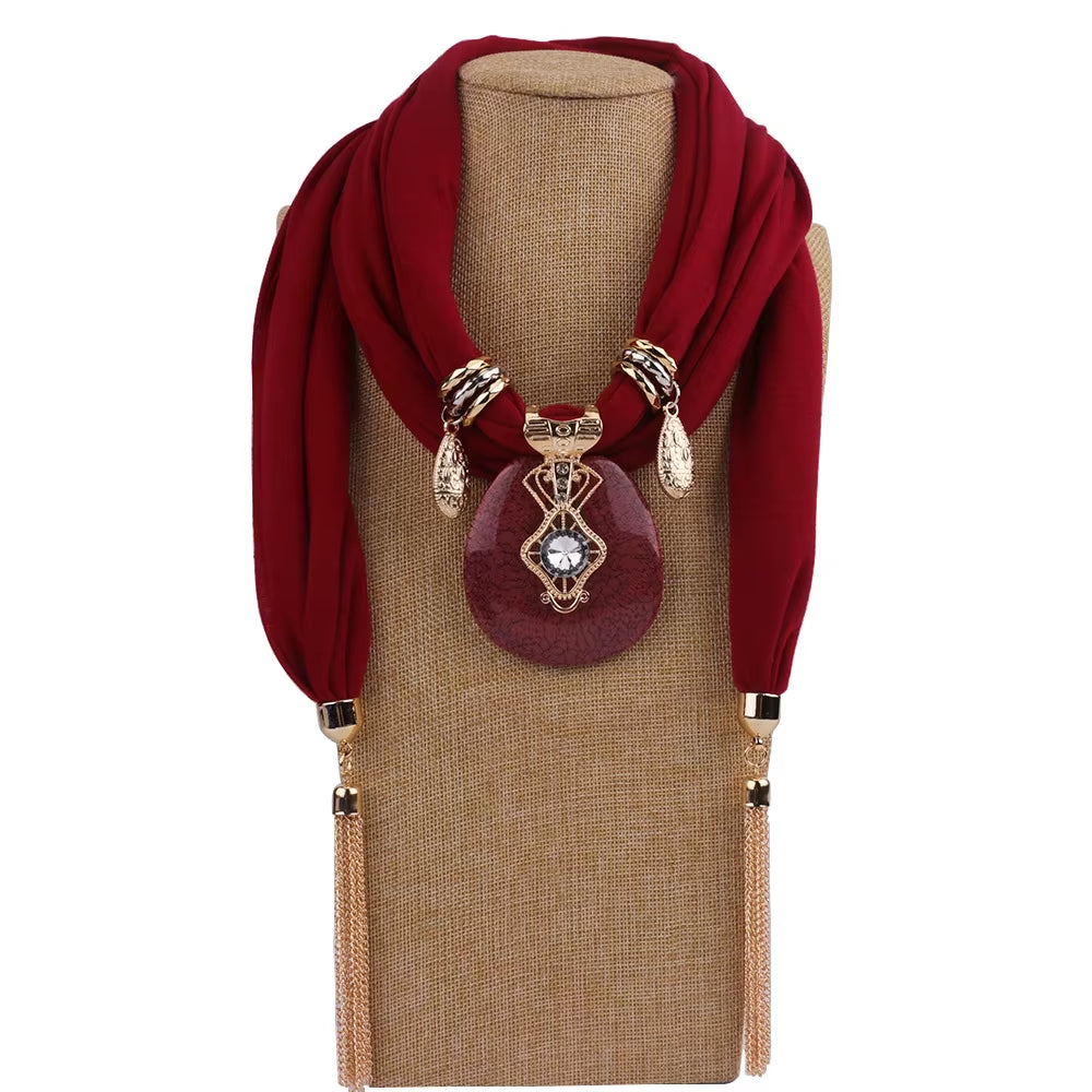 Tassel Wrap Scarf with pendant