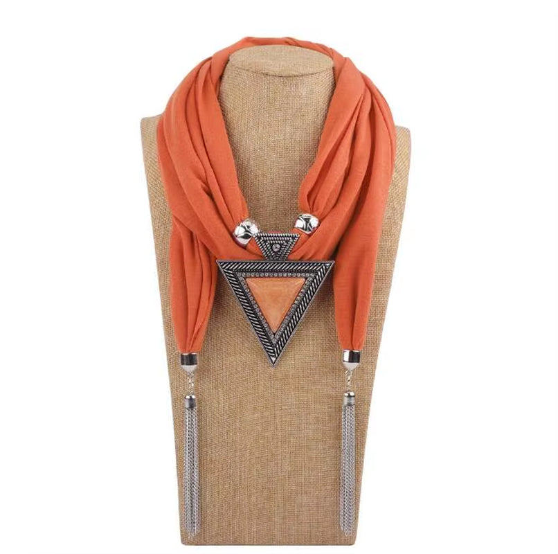 Tassel Wrap Scarf with pendant