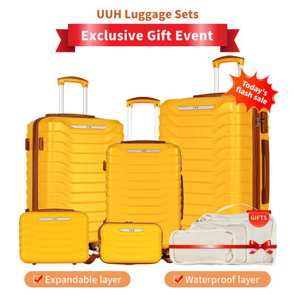 UUH Luggage Sets(3Pcs/4Pcs/6Pcs/7Pcs/8Pcs/9Pcs) with TSA Locks - Suitcase for Travel, Hardshell Luggage TSA Lock Spinner Wheels Hardshell Lightweight